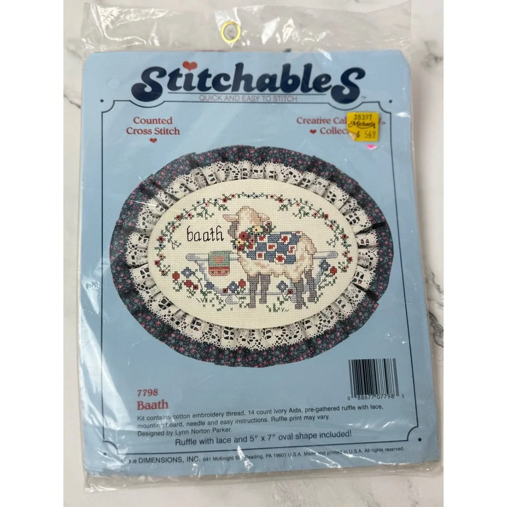 Vintage Stitchables Cross Stitch Kit Funny Sheep Baath time 1988